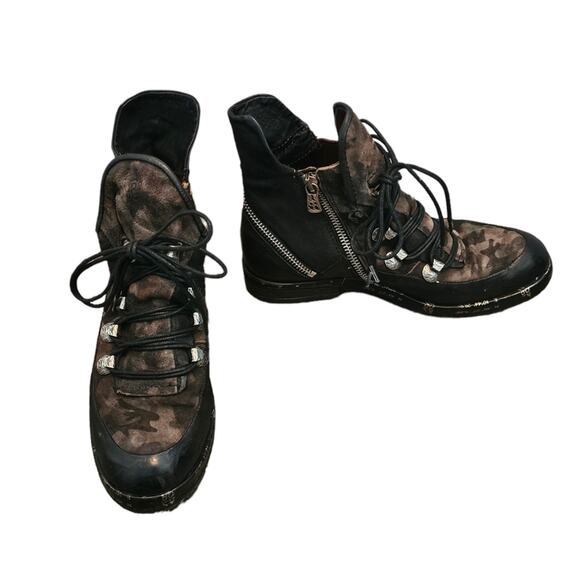 A.S 98 Black and Camo Combat Zippered Moto Biker Boots Size 36 US 6 - Picture 2 of 12